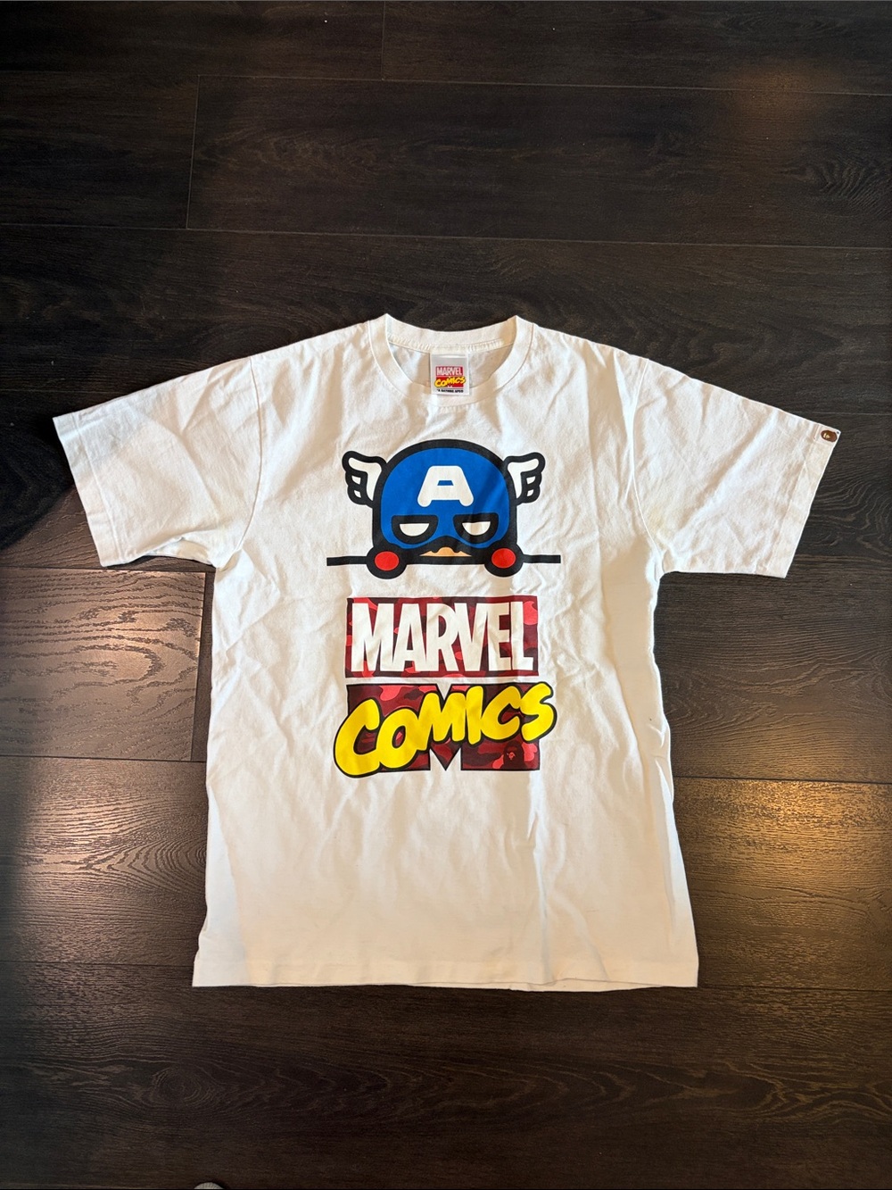 Bape x Marvel White Tee with Captain America Graphic